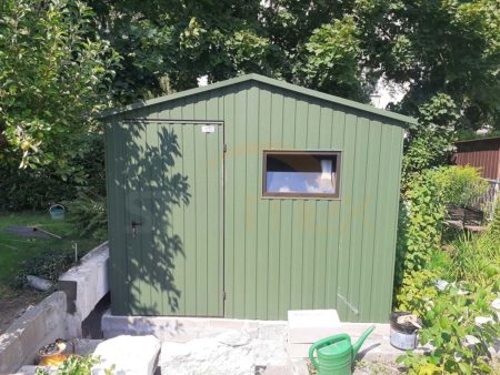 Zahradní domek 3x2 – chromová zelená BTX 6020 MAT, sedlová střecha, jednokřídlé dveře